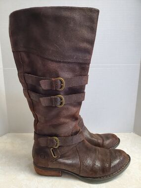 Born Brown Distressed Leather Knee-High Heeled Boots